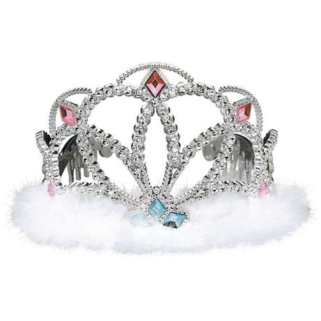Buy Costume Accessories Silver electroplated tiara with marabou for girls sold at Party Expert