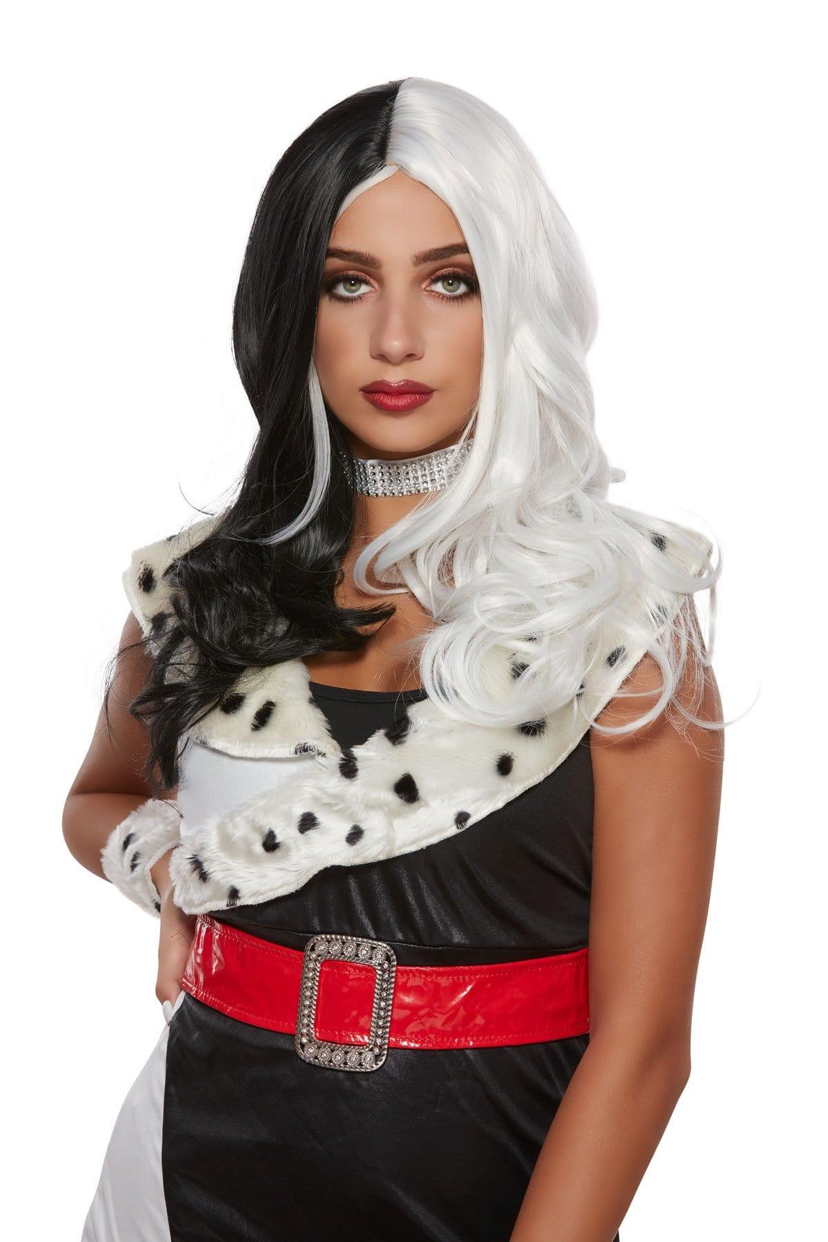 Buy Costume Accessories Black & White Cruella Long Wavy Wig for Women sold at Party Expert