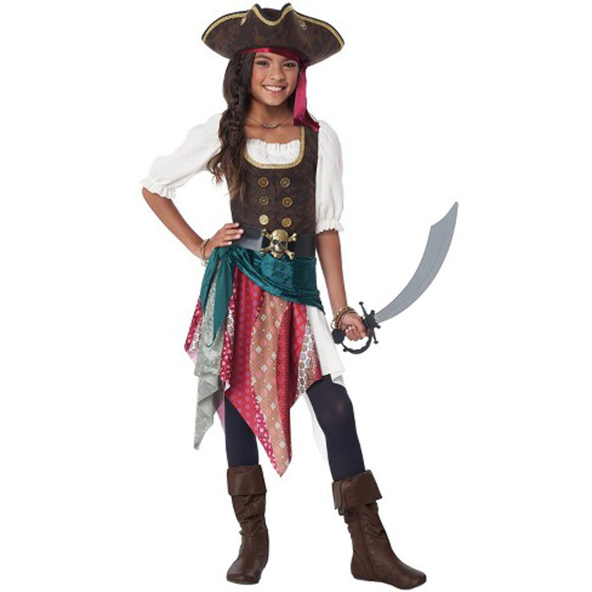 CALIFORNIA COSTUMES Costumes Boho Pirate Costume for Kids, Blue and Red Dress With Vest