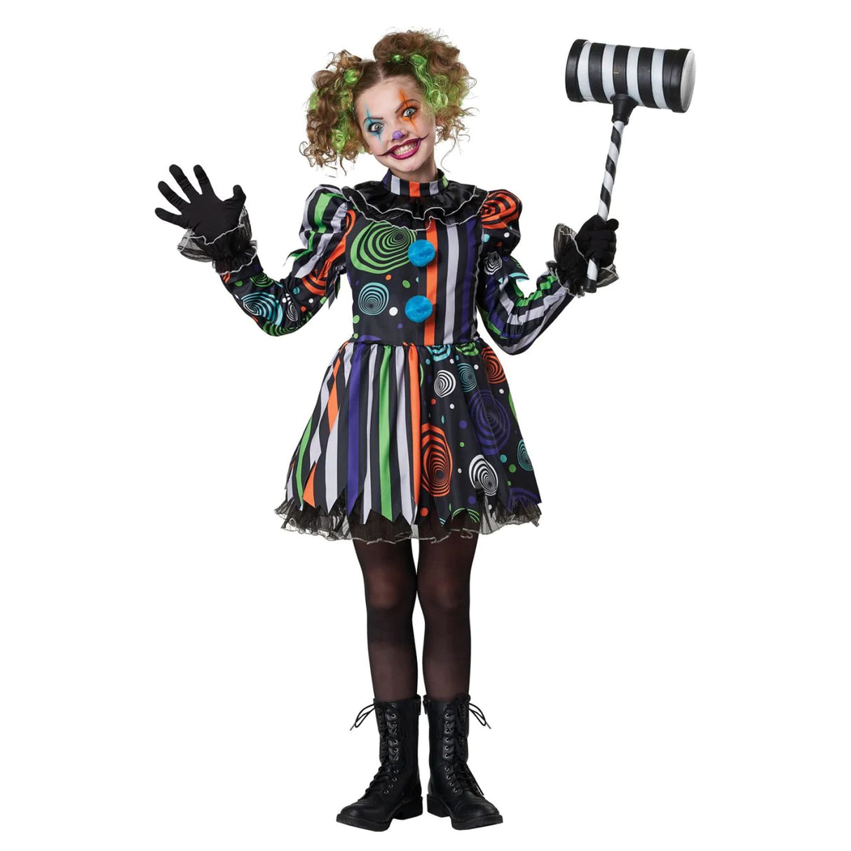 CALIFORNIA COSTUMES Costumes Neon Nightmare Clown Costume for Kids, Orange, Green and Blue Dress