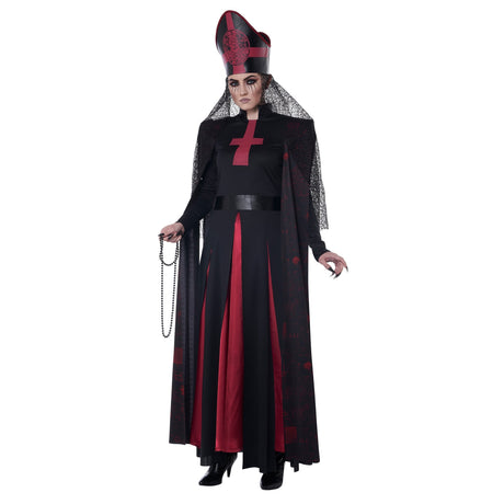 CALIFORNIA COSTUMES Costumes Occult Priestess Costumes for Adults, Red and Black Dress with Shoulder Drapes