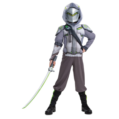 DISGUISE (TOY-SPORT) Costumes Overwatch 2 Genji Deluxe Muscle Costume for Kids, Grey Hooded Jumpsuit
