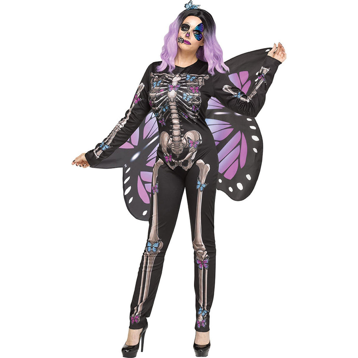 FUN WORLD Costumes Butterfly Bones Costume for Adults, Blue and Purple Jumpsuit