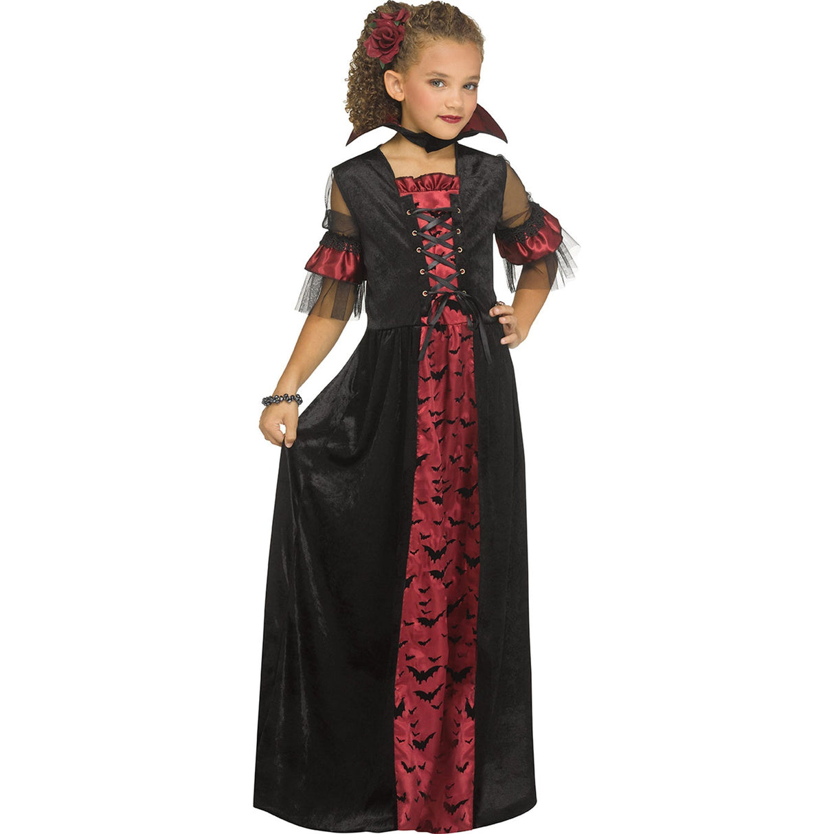 FUN WORLD Costumes Victorian Vampiress Costume for Kids, Black and Red Long Dress