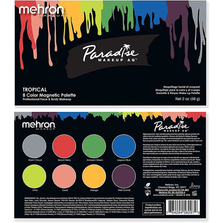 H M NOUVEAUTE LTEE Costume Accessories Mehron Paradise Makeup AQ Palette, 8 Tropical Colours, 1 Count 764294582979