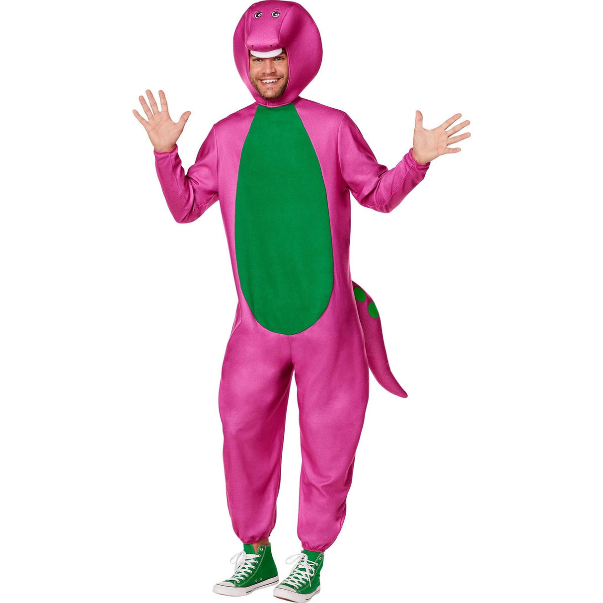 IN SPIRIT DESIGNS Costumes Barney the Dinosaur Costume for Adults, Pink and Green Jumpsuit
