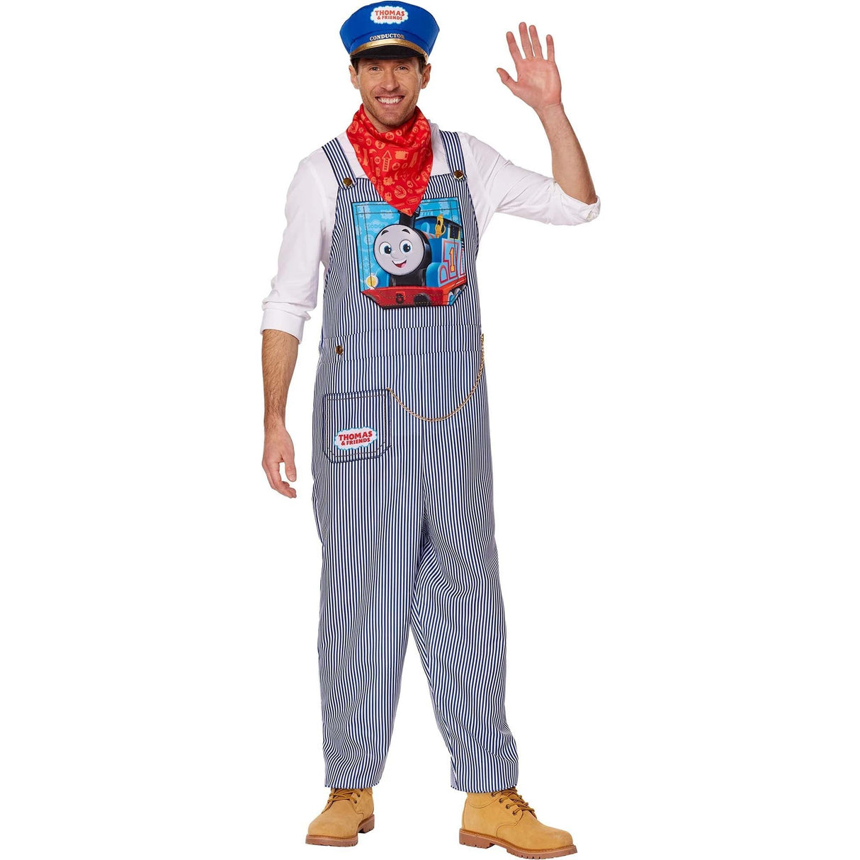 IN SPIRIT DESIGNS Costumes Thomas the Tank Conductor Costume for Adults, Striped Overalls