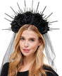 Buy Costume Accessories Black Headband with Veil, Roses & Stud for adults sold at Party Expert