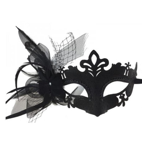 Buy Costume Accessories Black mask with feather sold at Party Expert