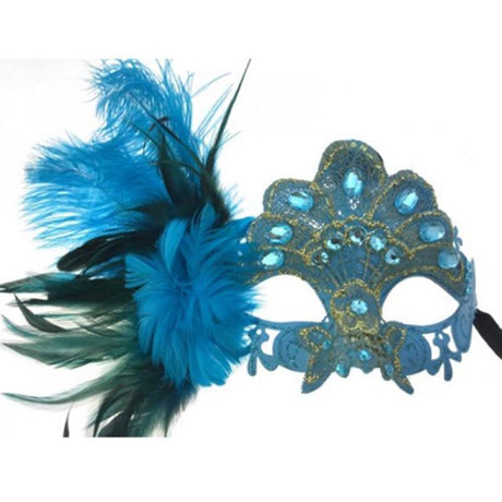 Buy Costume Accessories Blue mask with feather sold at Party Expert