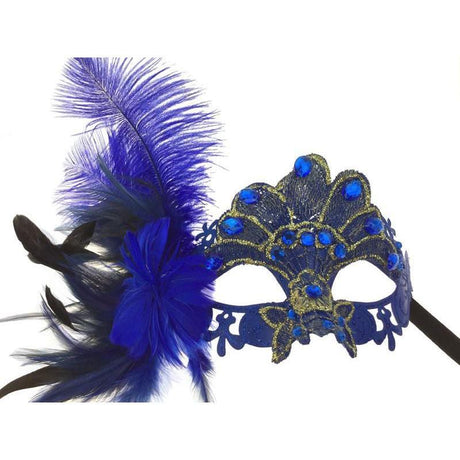 Buy Costume Accessories Royal blue mask with feather sold at Party Expert