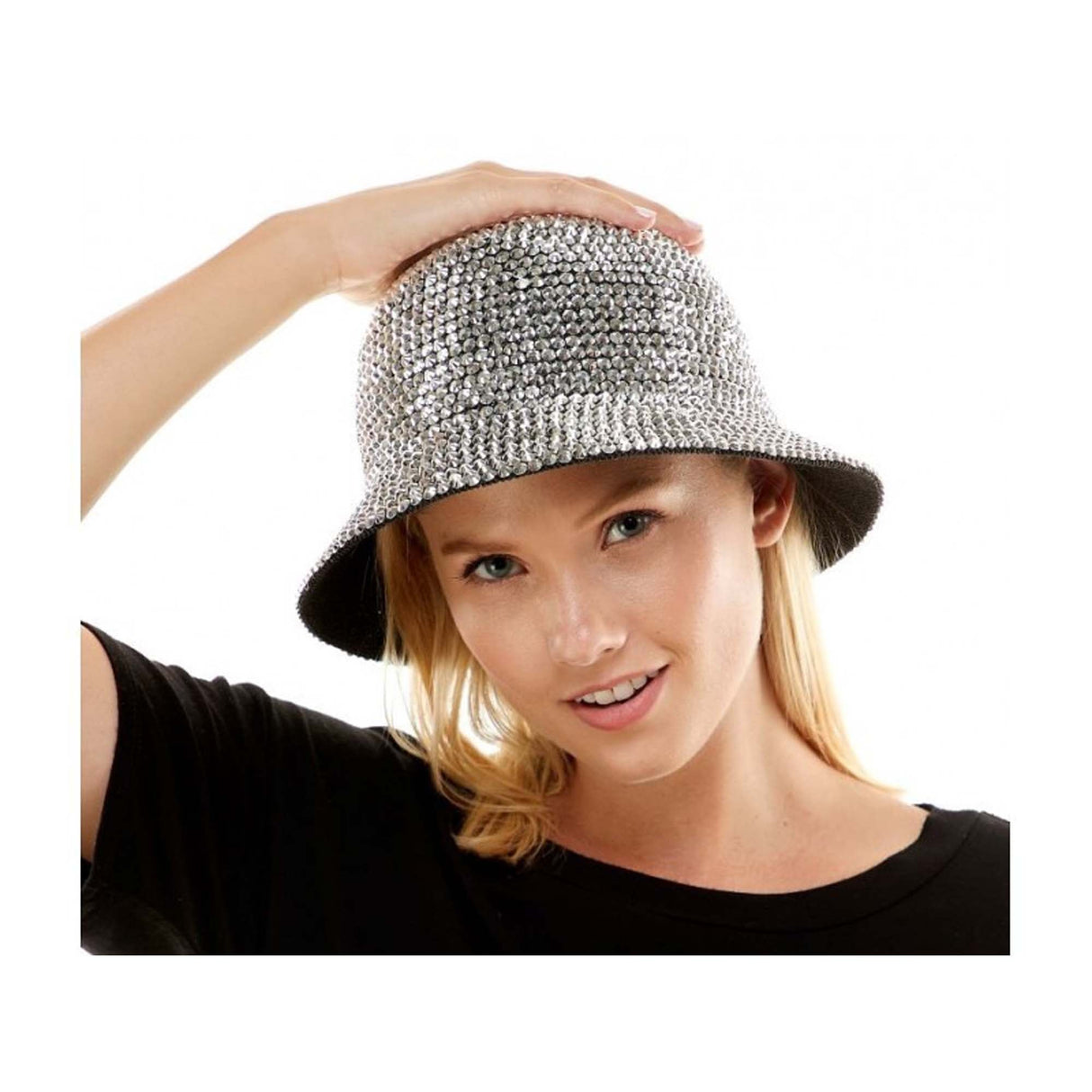 KBW GLOBAL CORP Costume Accessories Silver Hat with Precious Stones for Adults