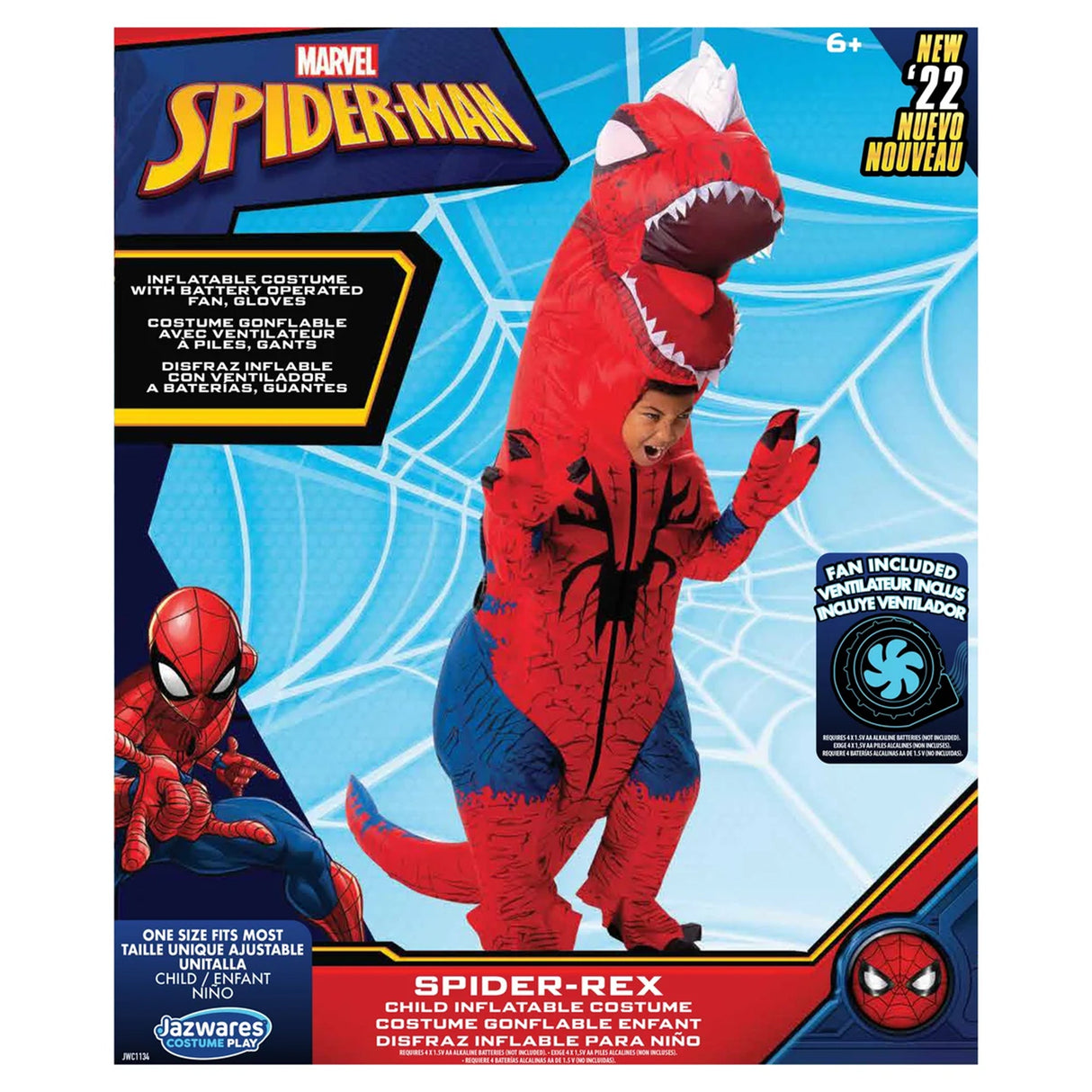 KROEGER Costumes Marvel Spider-man Spider-Rex Inflatable Costume for Kids, Blue and Red Jumpsuit 191726465799