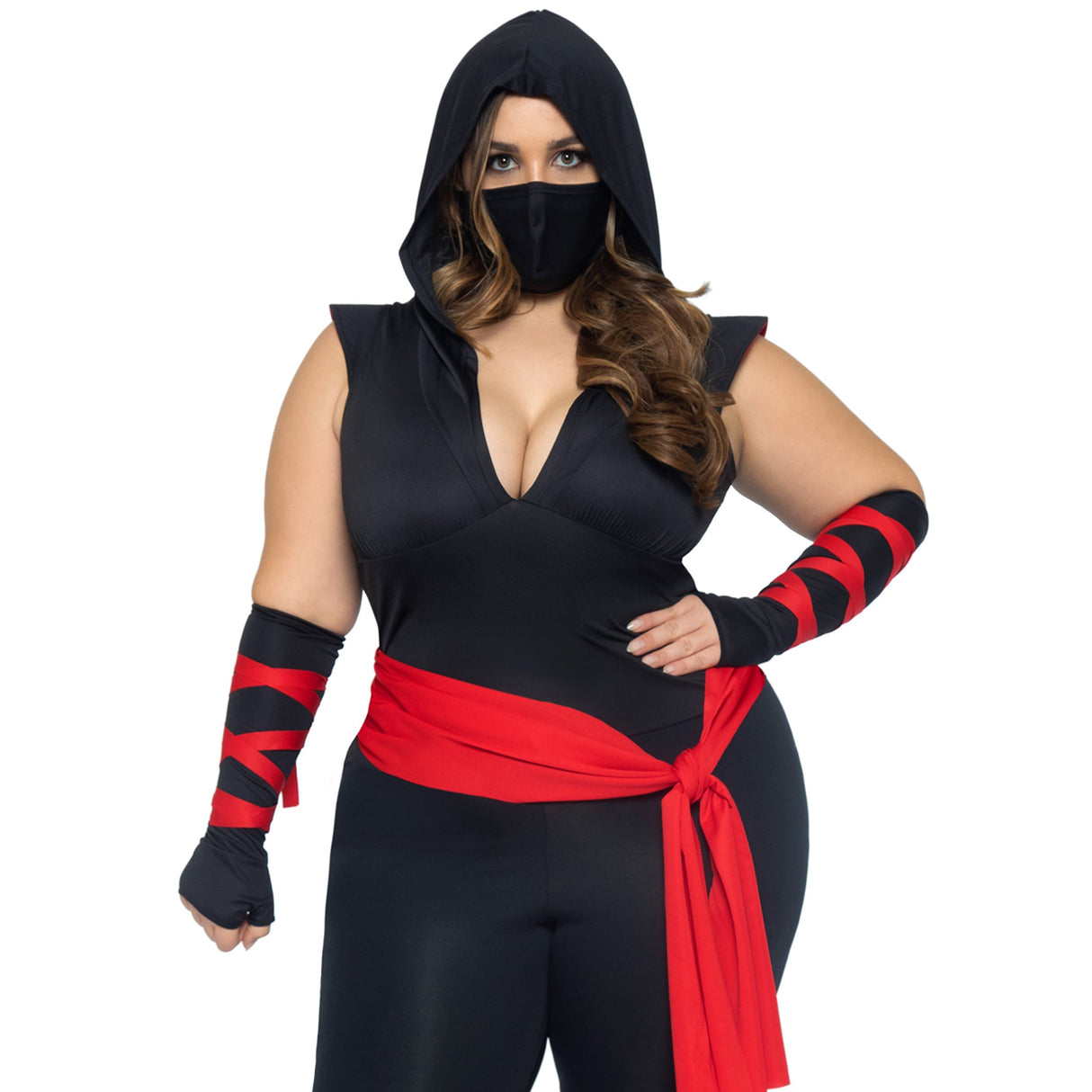 LEG AVENUE/SKU DISTRIBUTORS INC Costumes Deadly Ninja Plus Size Costume for Adults, Black and Red Jumpsuit