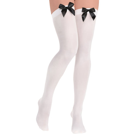 SUIT YOURSELF COSTUME CO. Costume Accessories White Thigh Highs with Black Satin Bow for Adults 809801751919